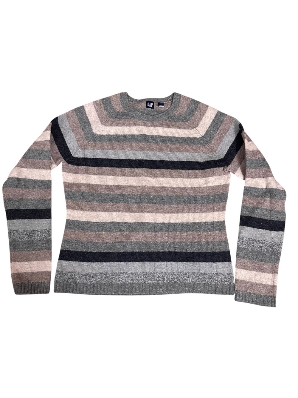 Lambswool neutral striped long sleeve sweater